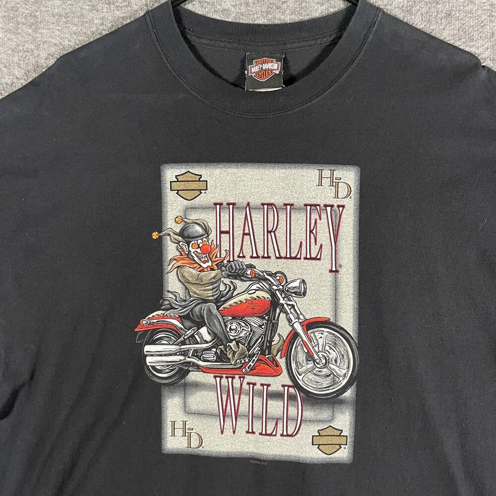 Vintage Harley-Davidson Shirt Mens XL Black Harley Wild Clown Biker Y2K Edgy